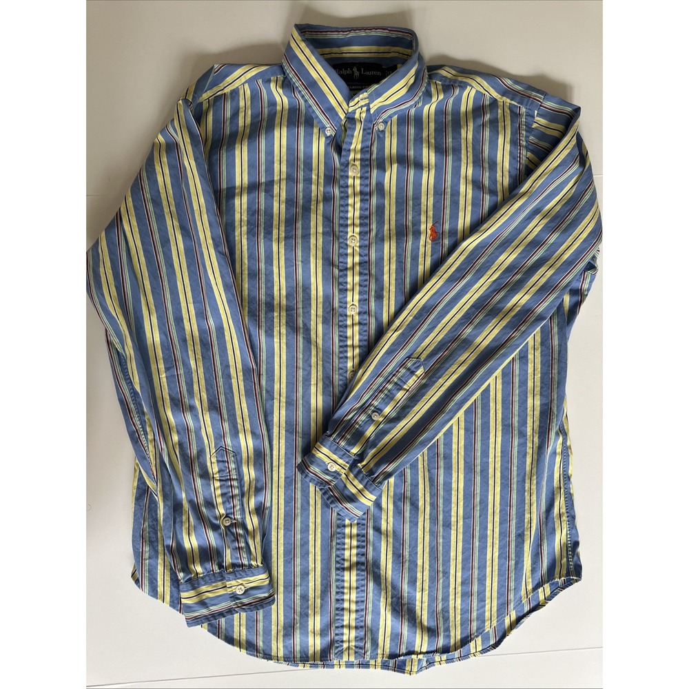 Ralph Lauren Classic Fit Men's Long Sleeved Blue & Yellow Striped Button Up L
